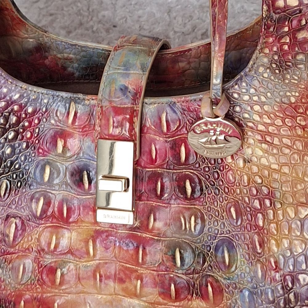 Brahmin Croc large bag purse pink gold tones, shimmer - Picture 2 of 10